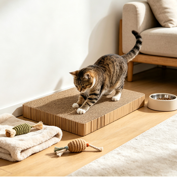 furbuddyqq.us Triangle Corrugated Cat Scratcher House, Stable Slope Cat Scratching Pad with Cat Toy Ropes, Eco-Friendly Cardboard Cat Scratch Lounge for Indoor Kittens & Adult Cats