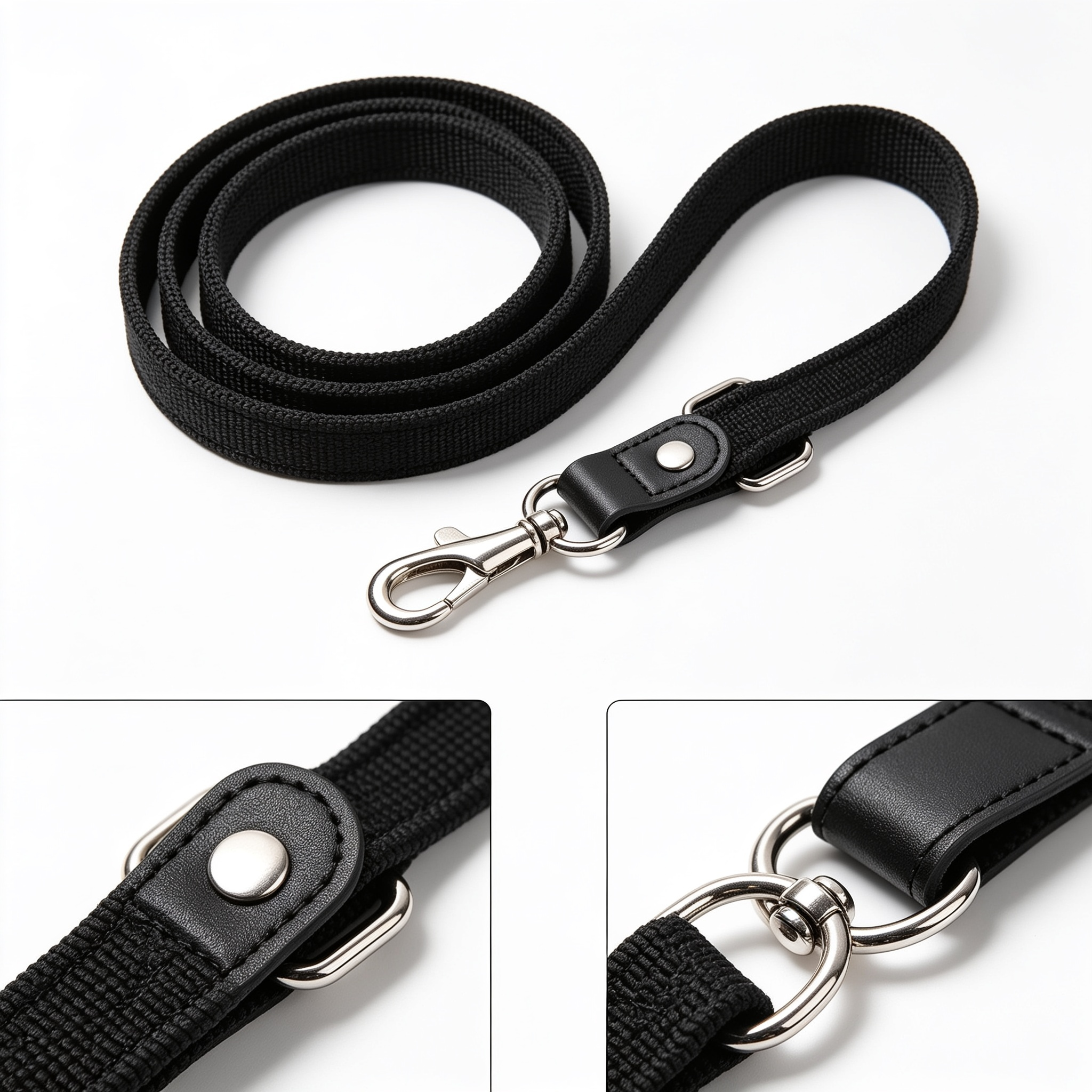 furbuddyqq.us MayPaw 4/6 /8/10 FT Dog Leash, Classic Solid Colors, Strong Nylon Rope Dog Leash Reinforced with Leather Tailor Connection Heavy Duty Silver Clasp (Black, 6ft*1/2")